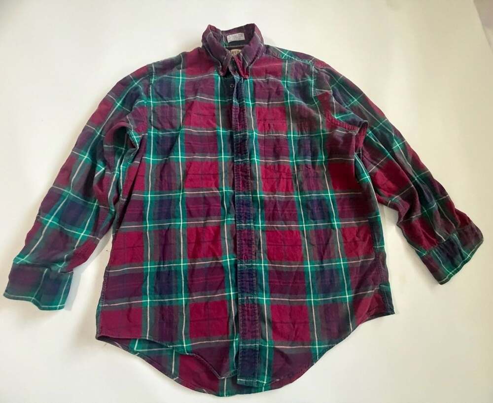 Perlis New Orleans Plaid Shirt Mens L Red Green Twill Vintage USA 90s Retro